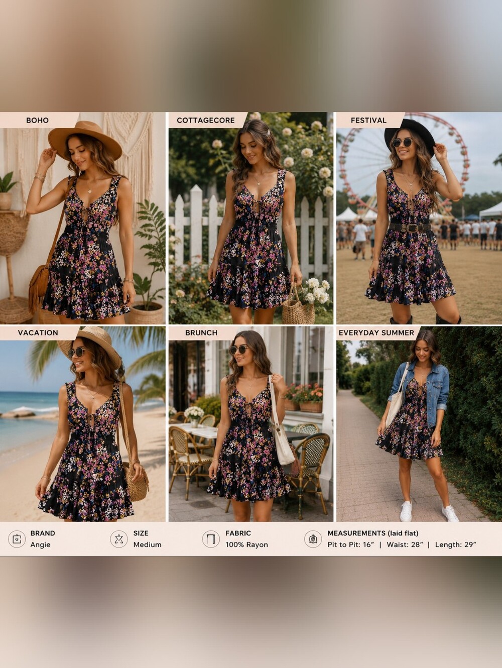 Boho Cottagecore Floral Babydoll Dress Festival Coquette Summer Angie Medium Y2k